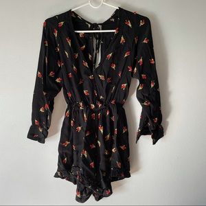 Faithfull the Brand Black & Red Floral Romper